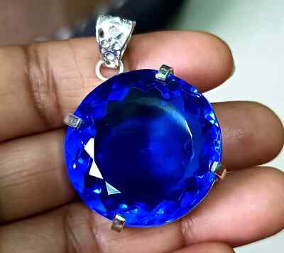 Blue Round Cut Topaz Pendant Natural 125.25 Ct 925 Solid Silver Loose Gemstone