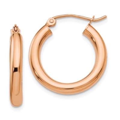 Real 14kt Rose Gold Polished 3mm Lightweight Tube Hoop Earrings