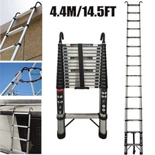 Image of 4.4M Telescopic Ladder with 2 Hooks 14.5FT Multi-Purpose Stainless Steel Sturdy