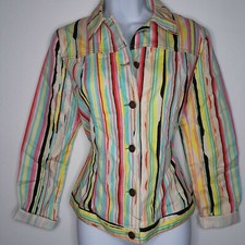 Kenzo 40 Multicolor Striped Denim Jacket Vintage Style