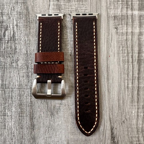 Braunes Lychee Leder Uhrenarmband 26 mm breites Band für Apple Watch Ultra 1 2 49 mm