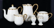 RARE! ANTIQUE LENOX CHINA IVORY & GOLD 86B PATTERN 8 PC PARTIAL BREAKFAST SET
