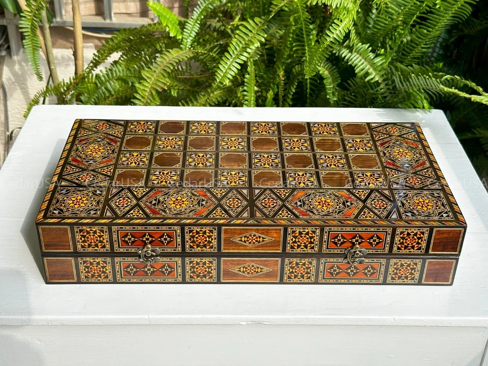 Tawla Backgammon Board and Chess Set From Lebanon - Handmade Real Pearl Inlays - Image 2 of 4