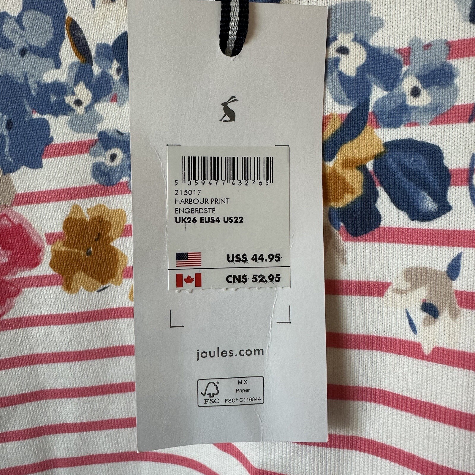 Joules Harbour Print Long Sleeve Top Floral Pink Cream Striped Size 22 New Rare image 3