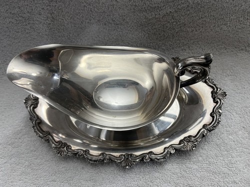 Vintage Leonard Silver Plated Gravy/ Sauce Boat w/ Attached Underplate - Picture 2 of 5