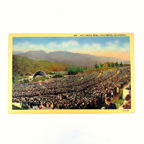 Postkarte Kalifornien Hollywood CA Bowl Konzert Ampitheater 1940er unbespielt Leinen