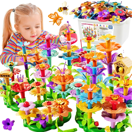 Flower Building Toys - Stacking Garden Toy with Storage Box, Toddler Toys, Toys