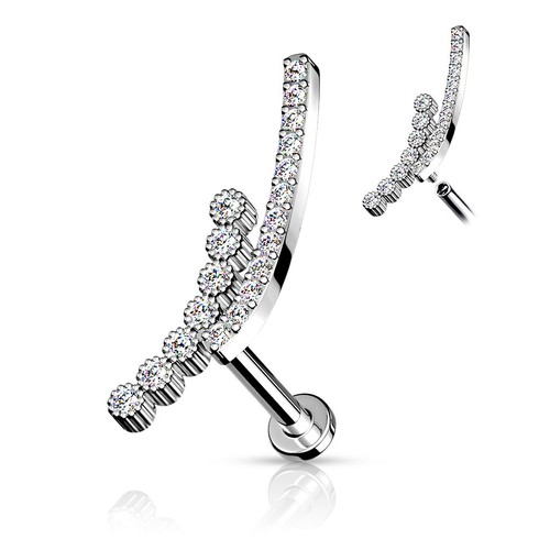 2 Lined CZ Curve Internal Threaded Flat Back Lip Tragus Cartilage Piercing 16G - Picture 6 of 9