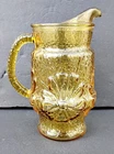 Anchor Hocking Rain Flower Daisy Amber Glass Juice Water Pitcher Vintag 8"