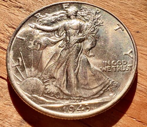 1943 BU Walking Liberty halber Dollar 90 % Silber 50c US Vintage Sammlermünze * - Bild 1 von 6