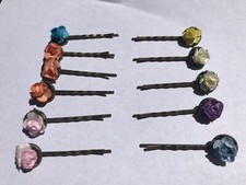 Paper Flower Bronze Bobby Pins, Handmade, Unique, One Of A Kind