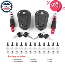 Carbon Fiber Racing Car Bonnet Plus Flush Mount Hood Latch Steel Pin Wlock Kit