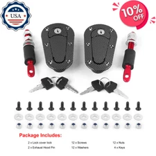 Carbon Fiber Racing Car Bonnet Plus Flush Mount Hood Latch Steel Pin w/Lock Kit