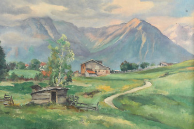 Mountain landscape with huts, 1938, oil painting by Eugen Kucher