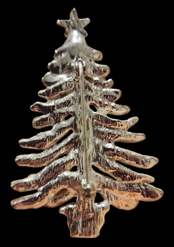 Vintage Christmas Tree Brooch Frosted Silver tone Crystals Accent eBay