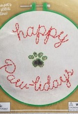Pet Paw Handprint Embroidery Kit Ages 5 Happy Paw-lidays Dogs Cats Pet Lovers
