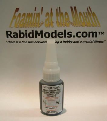 1oz **THIN** BLACK RUBBER-TOUGHENED CA SUPER GLUE  Cyanoacrylate with Pin-Cap