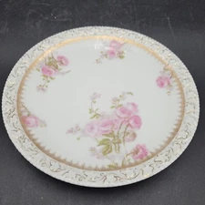 Antique c.1900's T&V Tressemann & Vogt Limoges France Pink Flowers Gold Plate