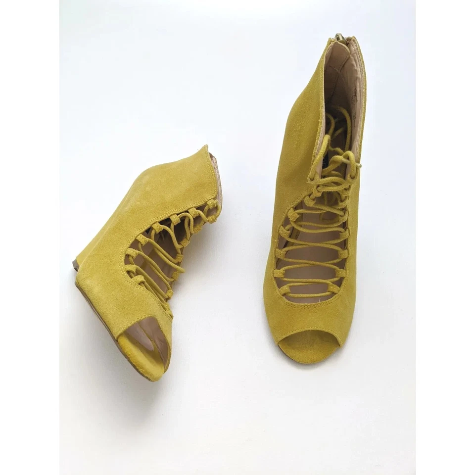 Zapatos gamuza cuero tacón alto punta abierta con cordones cuñas para mujer talla 5,5 Foto 3 de 4