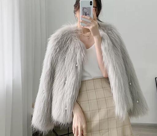 rosémuse fluffy faux fur short coat Fur Coat Women's Faux Fox Fur Short Fashion Slim Top Jackets