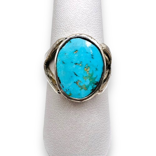 Natural Turquoise Unisex Ring Oval Cabochon 925 Sterling Silver Size 8.5 - Picture 1 of 16