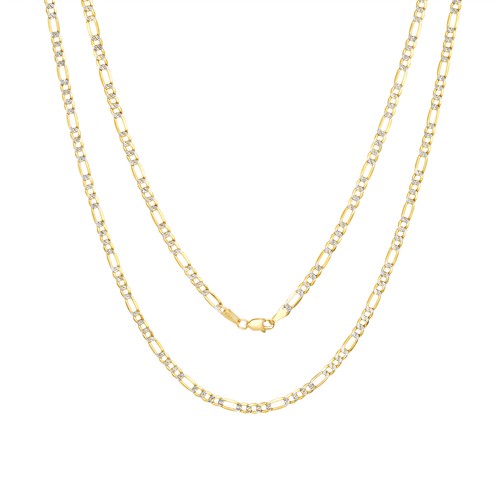 10K Yellow Gold 3.5mm Diamond Cut White Pave Figaro Link Chain Necklace 16"- 30" - Picture 23 of 99