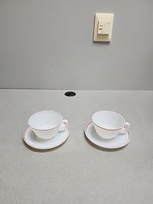 2 Sets Hazel Atlas Platonite Moderntone Milk Glass Cups And Saucers