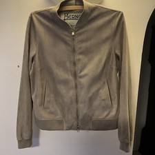 Genuine Herno Unisex Suede Bomber Jacket Fawn Light Brown Size It44. Mrp £759