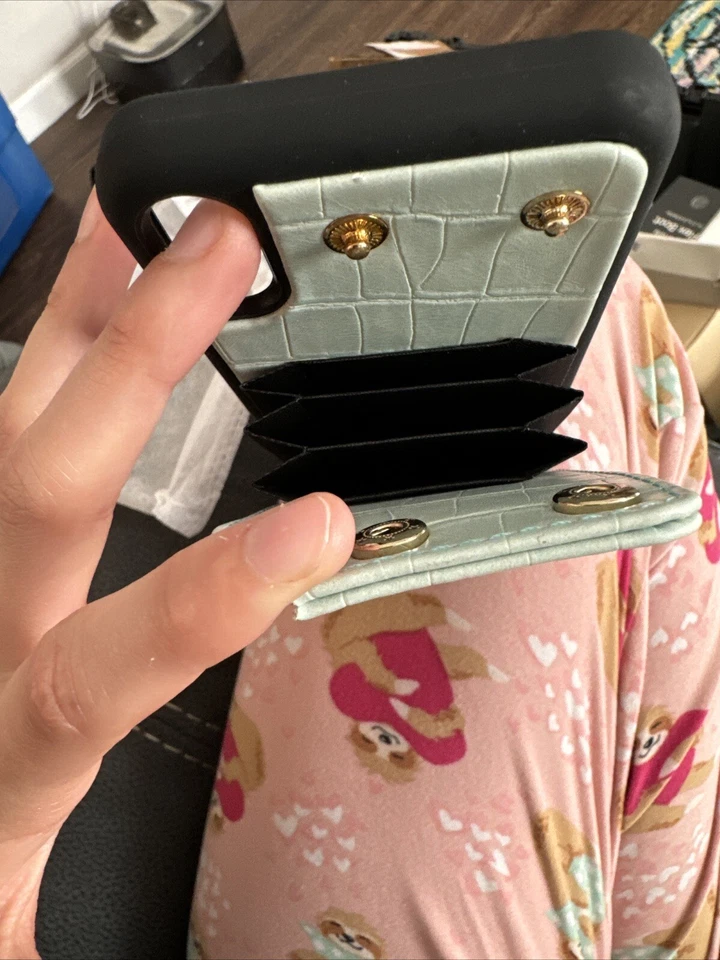 Funda tipo billetera Lameeku para iPhone XS/X (azul cian) Foto 3 de 4