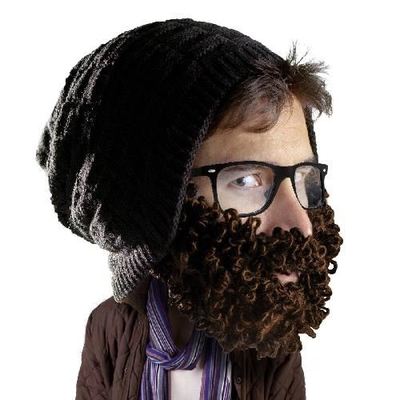 Beard Head Curly Atticus Black Slouch Style Beanie With Brown Removable Beard