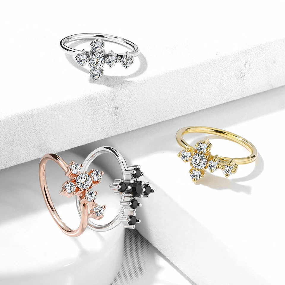 Pendientes de cartílago de oreja flexible cruz circonita cúbica Daith Tragus hélice aro nariz anillos Foto 2 de 4