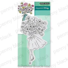 New Penny Black Rubber Stamp FROM MY HEART girl flowers Valentine cling