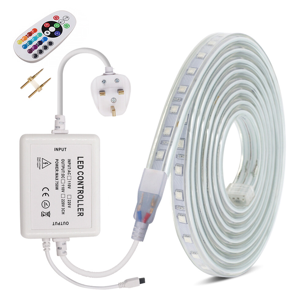 Bande lumineuse LED RGB 220 V 240 V 5050 SMD IP67 étanche avec cordon commercial_voghion.com