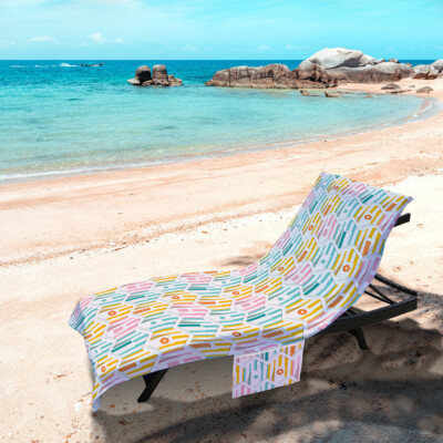 Colourful Beach Huts Design Full Length Sun Lounger Towel with