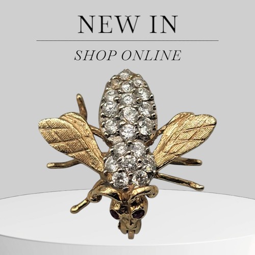 14k Diamond & Ruby Queen Bee Pin Brooch Solid Yellow & White Gold 22 Gems 3.68G