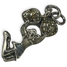Cheerleader Cheer Leader Silver Tone Pom Pom - Cheer Squad Cute Gift Small Charm