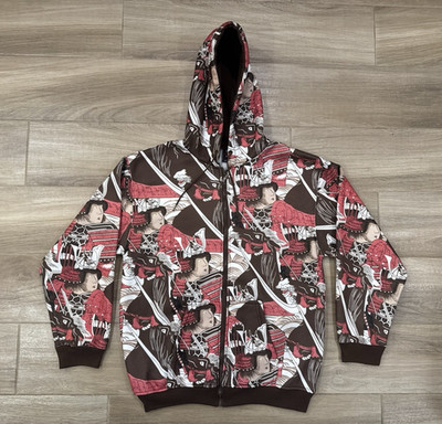 Vintage Kenpo Men's Zip Hoodie 2XL Red Samurai Japanese Streetwear 90s Y2K AOP