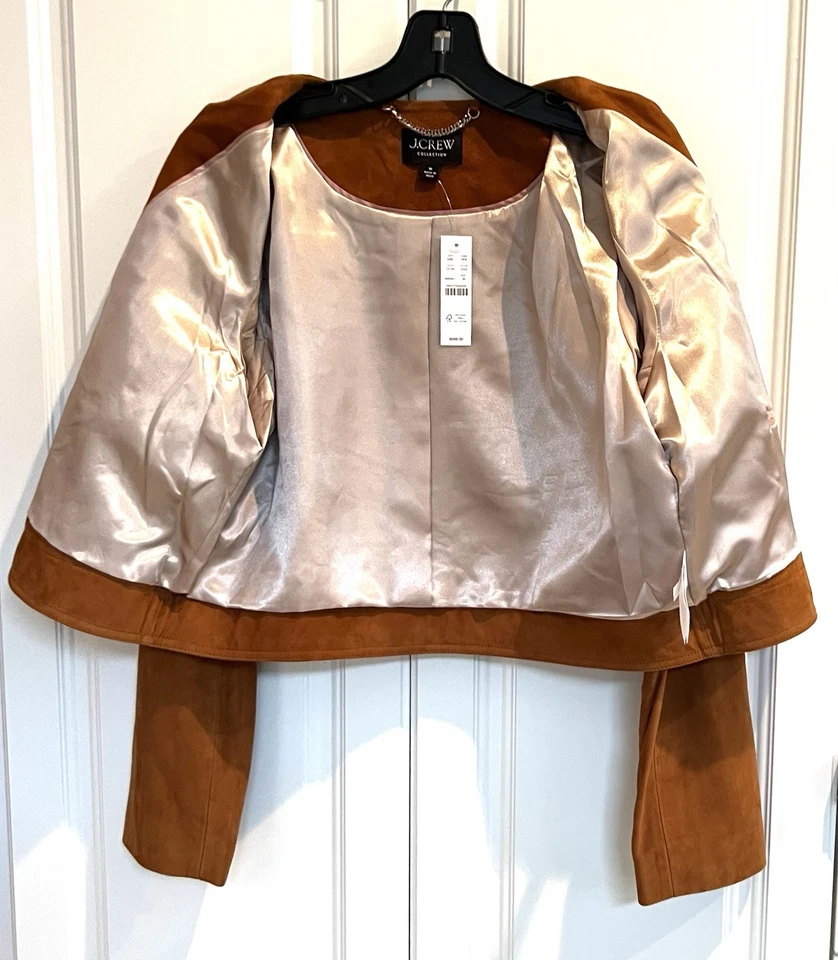 NUEVO CON ETIQUETAS J Crew Collection Chaqueta Mediana Gamuza Cremallera Frontal Sillín Inglés Marrón Cl120 Foto 4 de 4