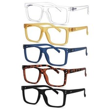 5-Pack Oversized Square Reading Glasses 2.00 Men Women 5 Pack Mix Color 2.0 x