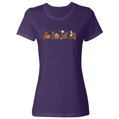 Cute Dachshund Dog Graphic � Fall Autumn Thanksgiving Ladies' Crewneck T-Shirt
