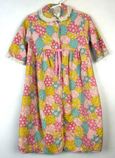 Vintage Robe Girls 4 Quilted Button Up Lace 80s Retro Patchwork Print