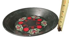 Vintage Tole Painted Metal Pie Plate Tin Bowl Hand Painted Primitive 11"