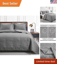 California King Size Quilt Bedding Set Grey Bedspreads - Cal King Summer Ligh...