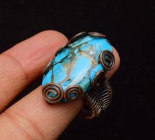 Copper Turquoise Gemstone Copper Wire Wrapped Handmade Jewelry Ring Size 9