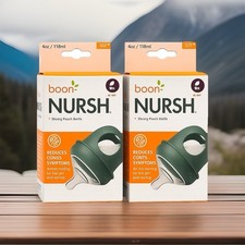 Boon Nursh Silicone Pouch 4oz Bottles-aqua/clear- set of 2- New in Box