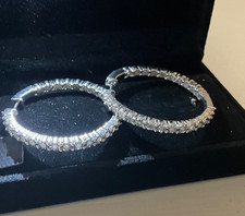 Diamond Hoops 1 CTTW in Sterling Silver 925 Inside/Outside Style