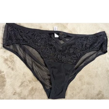 Adore Me Plus Size Panties Black Lace Criss Cross Sheer Stretch New w/ Tags
