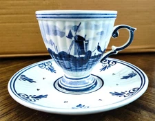 Vintage Delft Blauw Holland Windmill Ribbed Demitasse Cup & Saucer