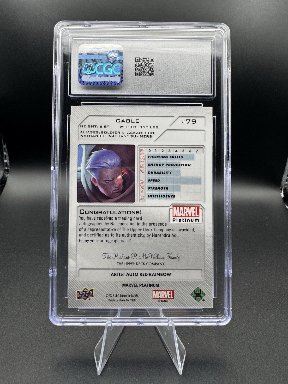 2023 Marvel Platinum #79 CABLE Artist Auto NARENDRA ADI Red Rainbow CGC 9 Auto 9 view 2