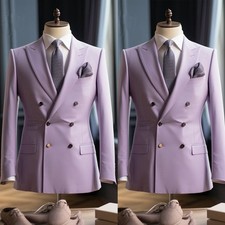 Lavender Purple Men's Suits Double-Breasted Peak Lapel Formal Business 2 Pieces